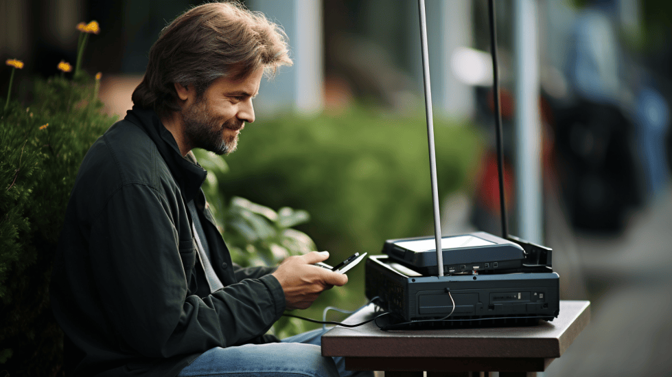 A man using a Wi-Fi Jammer